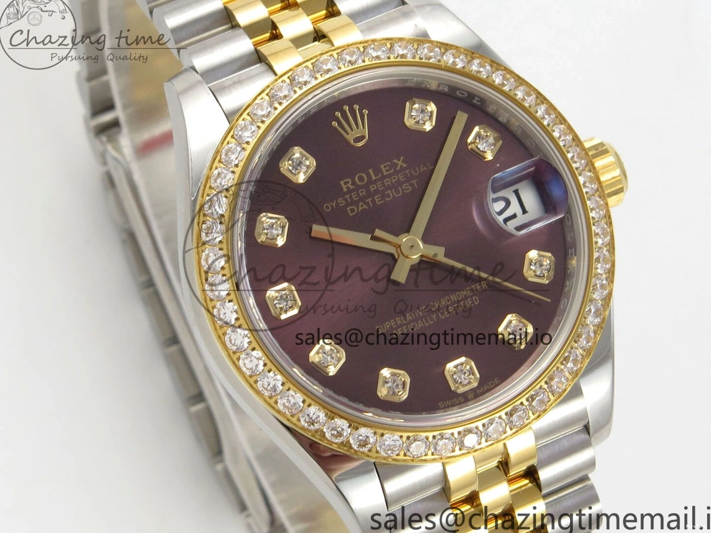 MiroTime 0207 Effortless DateJust 31 278383RBR THBF 1:1 Best Edition 904L Steel Brown Diamonds Dial Diamonds Bezel on SS YG Jubilee Bracelet HZ Cal. 10